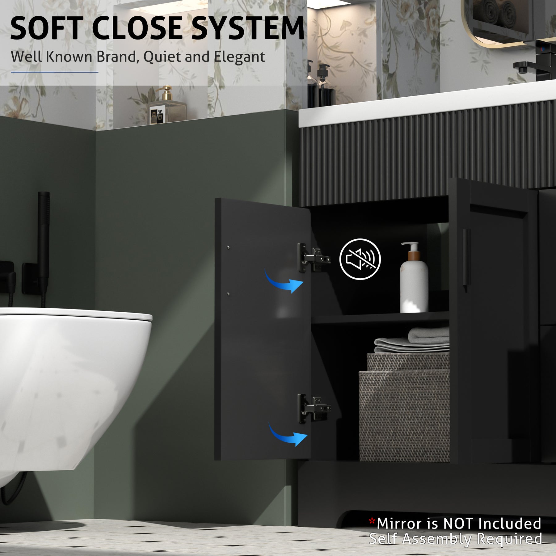Waterfall 60" Freestanding Double Vanity Cabinets with Decoration Lines