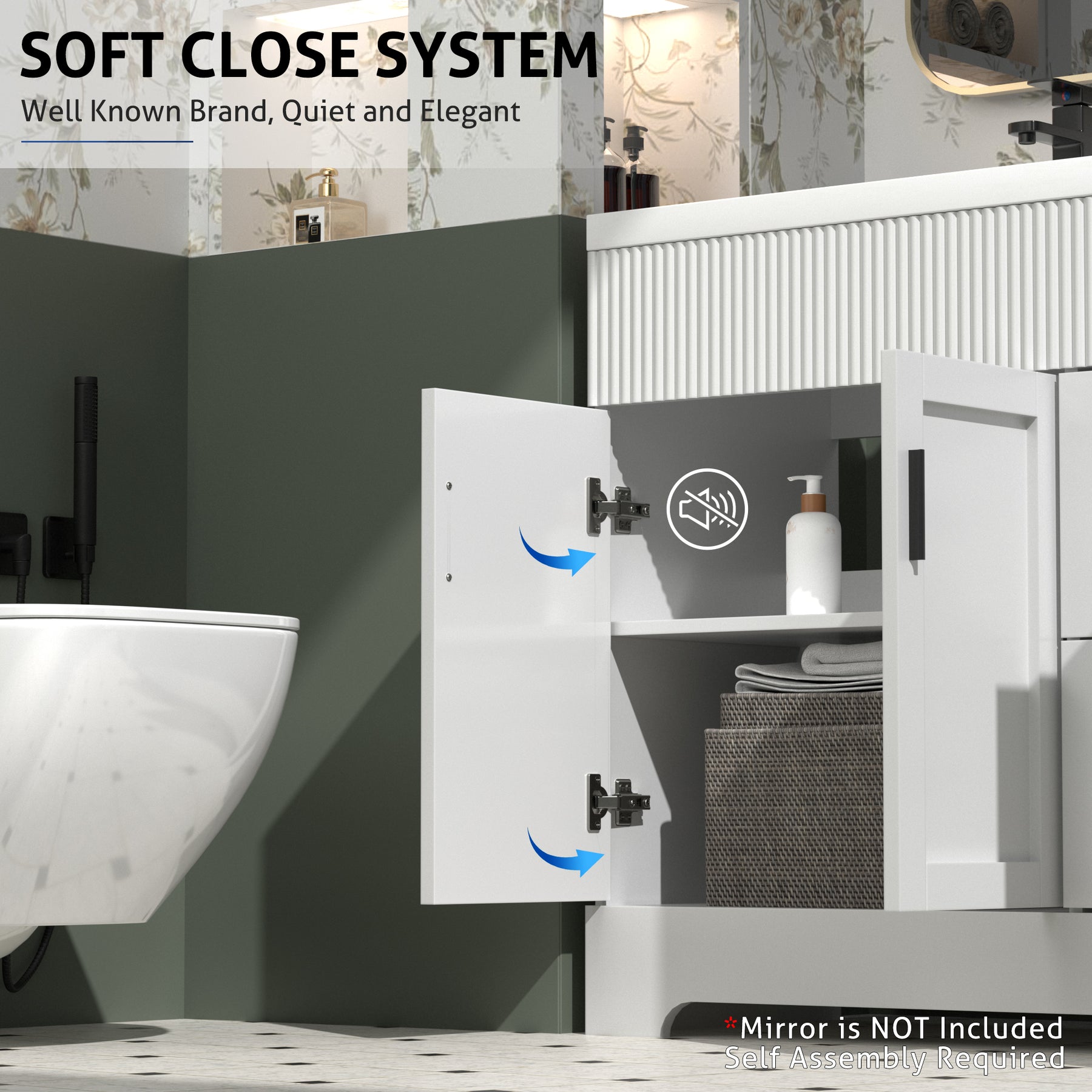 Waterfall 60" Freestanding Double Vanity Cabinets with Decoration Lines