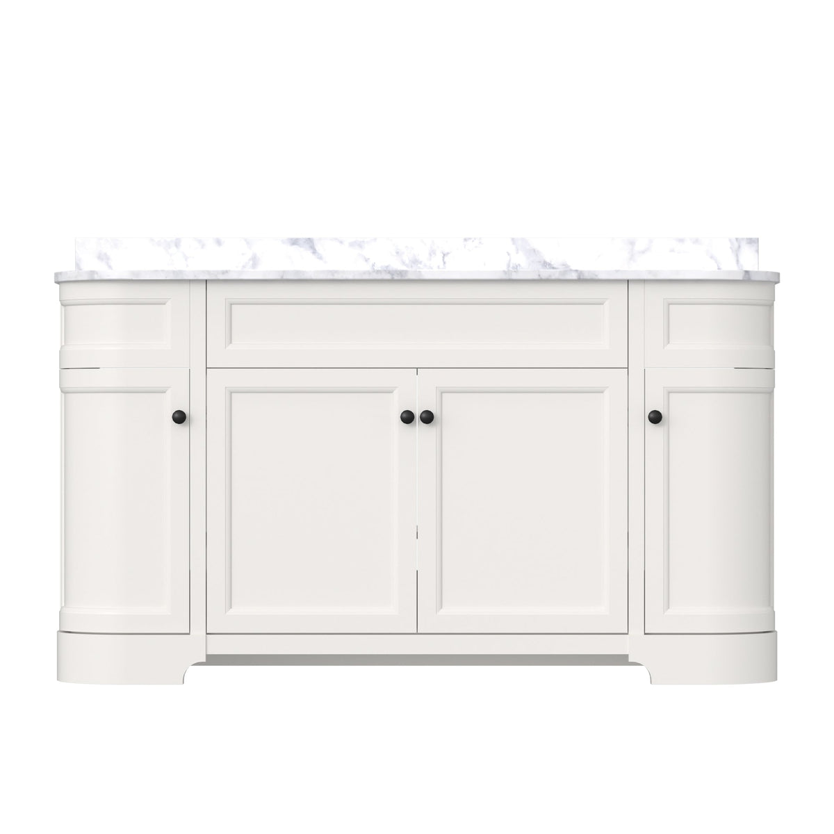 Opuluxe 60’’ Freestanding Double Vanity Cabinets with Curved Design Lvory White 浴室柜