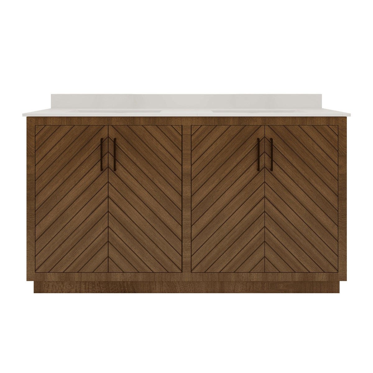 Zoom 60’’ Freestanding Double Vanity Cabinets with Chevron Pattern Dark Walnut 浴室柜