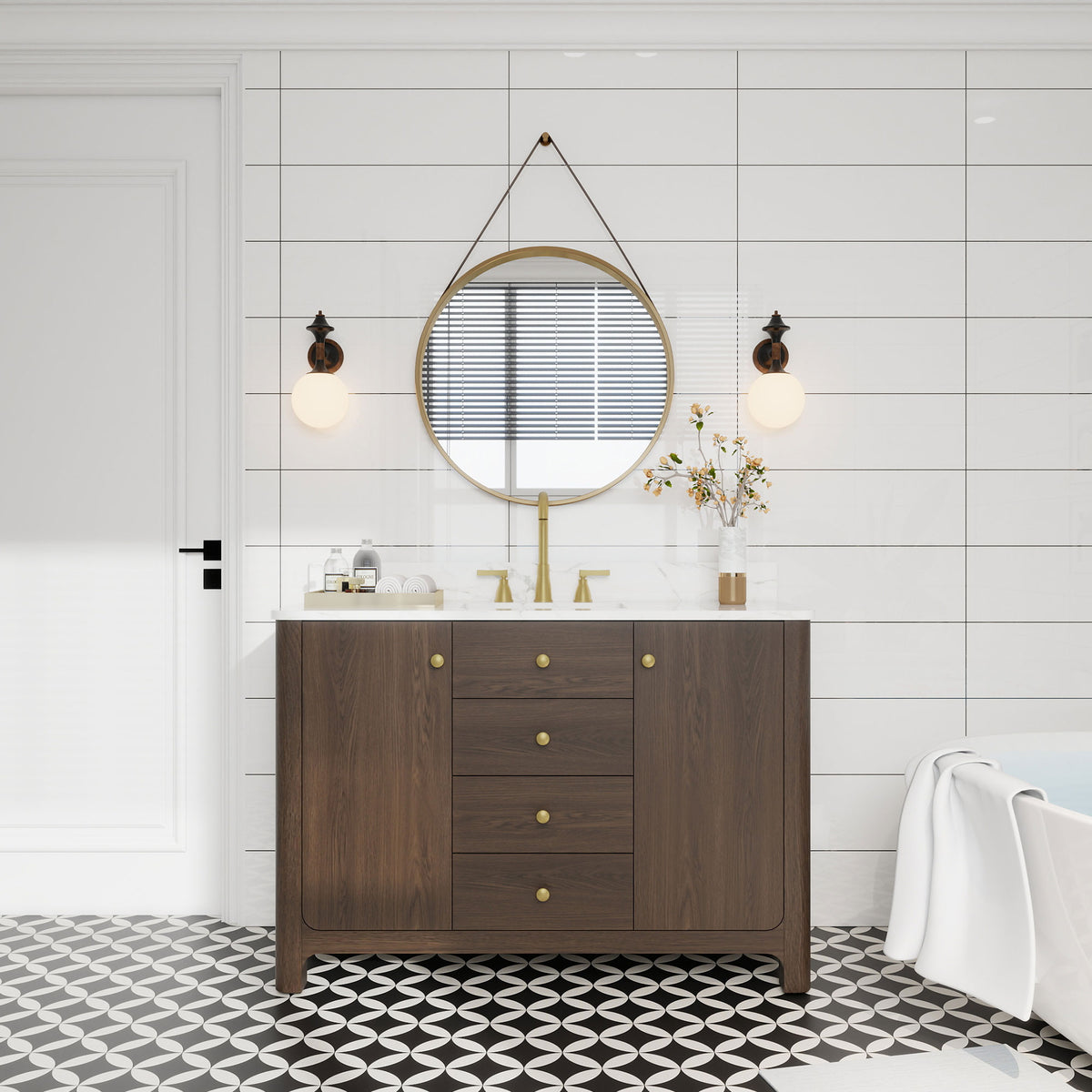 Canyon 48" Freestanding Single Vanity Cabinets with Curved Design