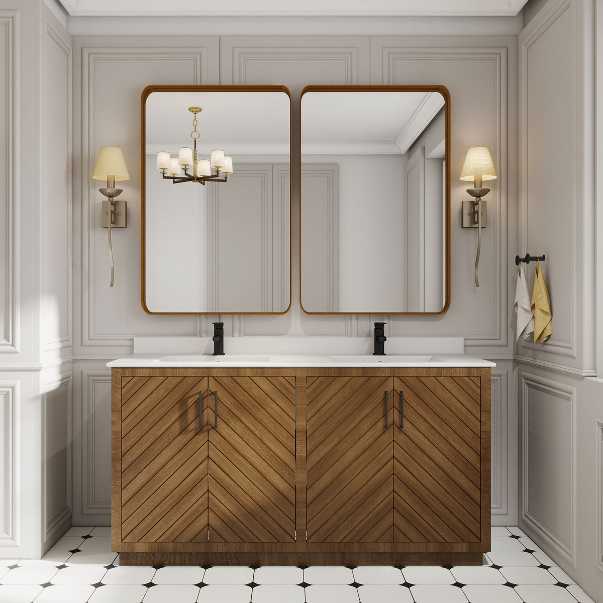 Zoom 60" Freestanding Double Vanity Cabinets with Chevron Pattern