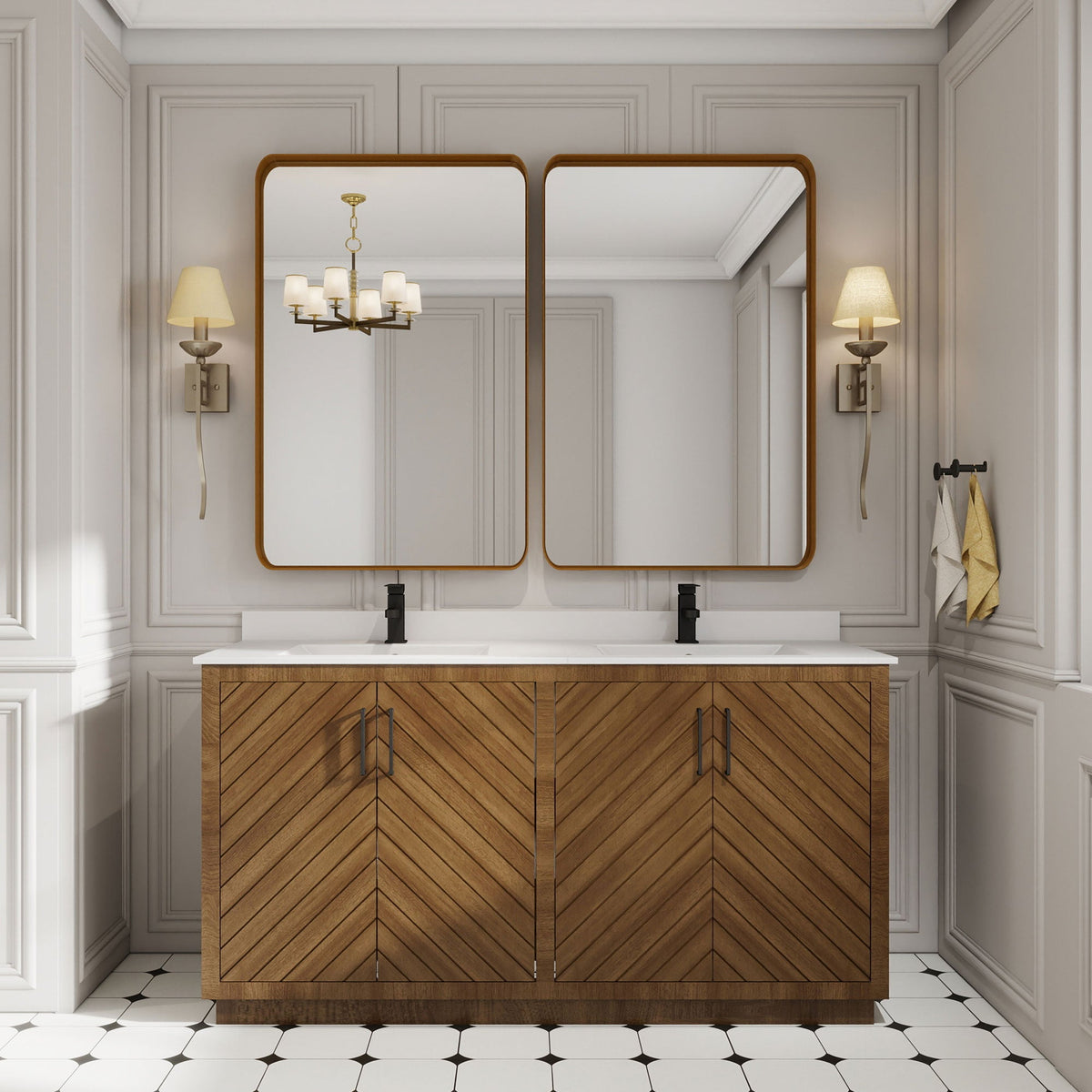 Zoom 60’’ Freestanding Double Vanity Cabinets with Chevron Pattern 浴室柜