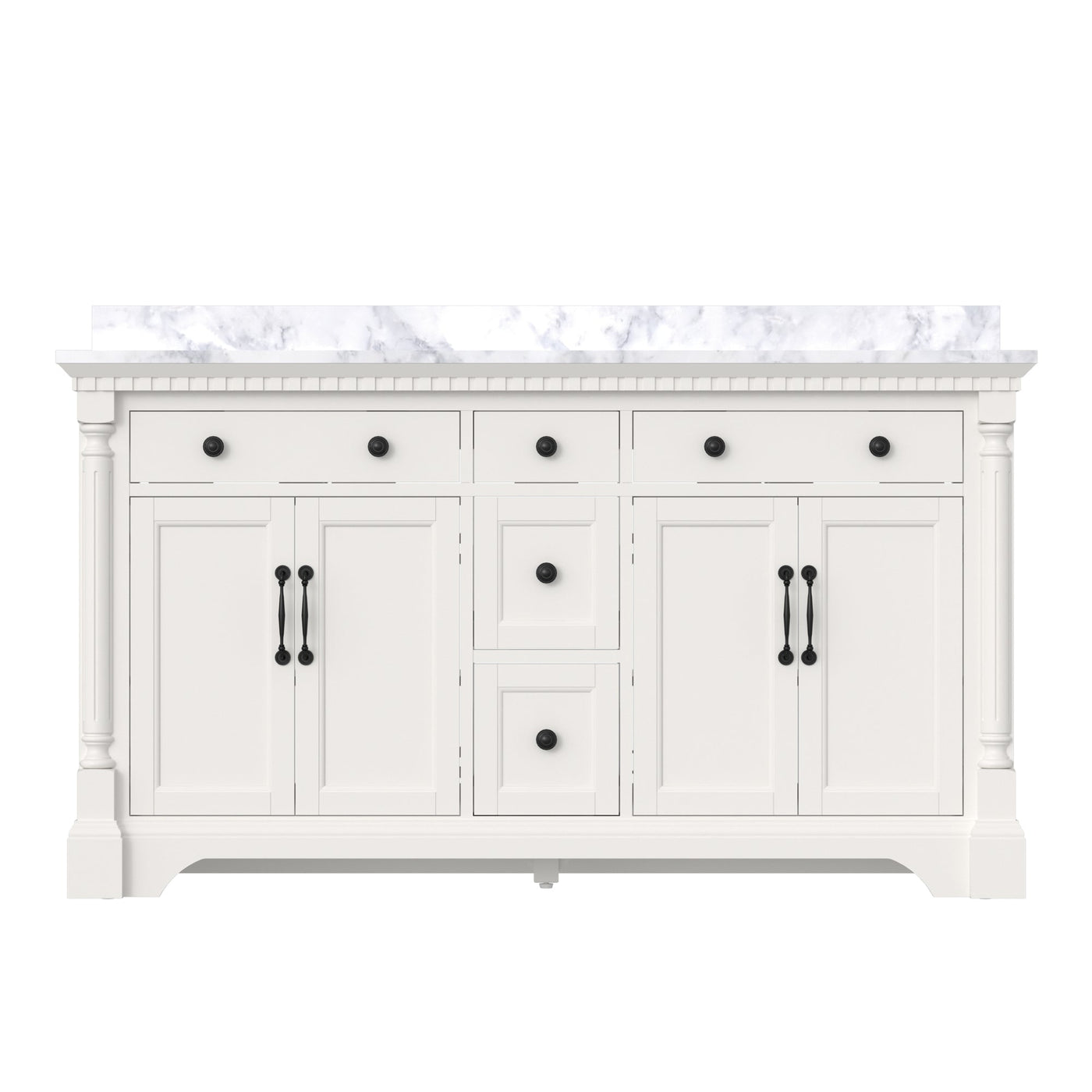 Acro 60’’ Freestanding Double Vanity Cabinets with Arch Feet Lvory White 浴室柜