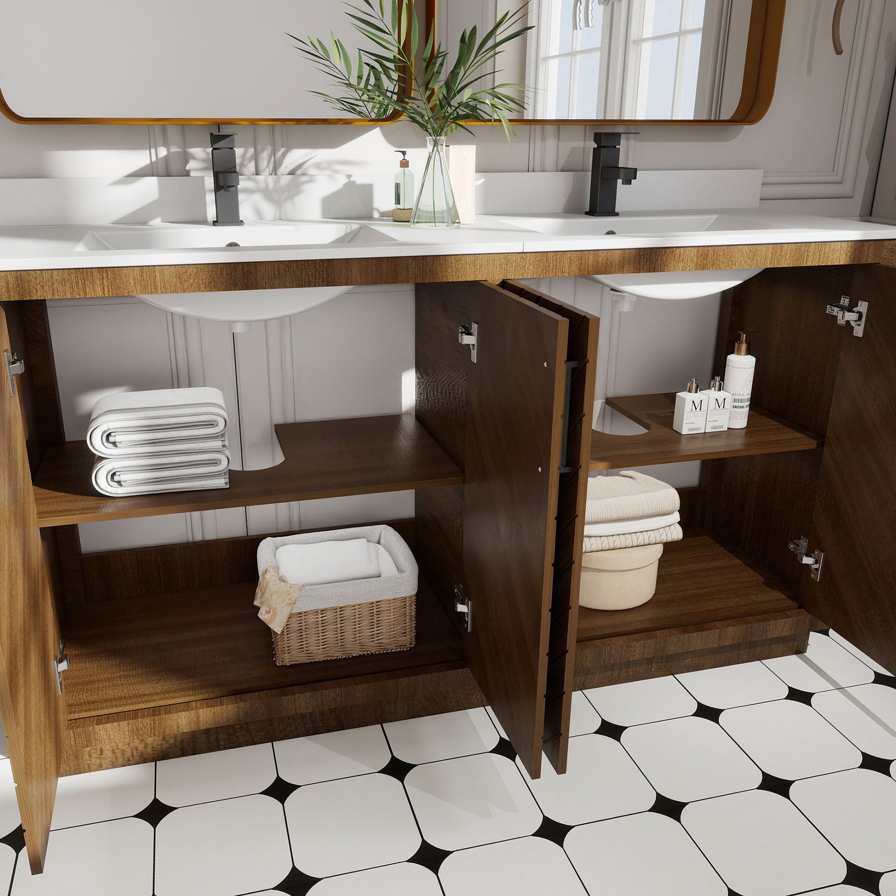 Zoom 60" Freestanding Double Vanity Cabinets with Chevron Pattern