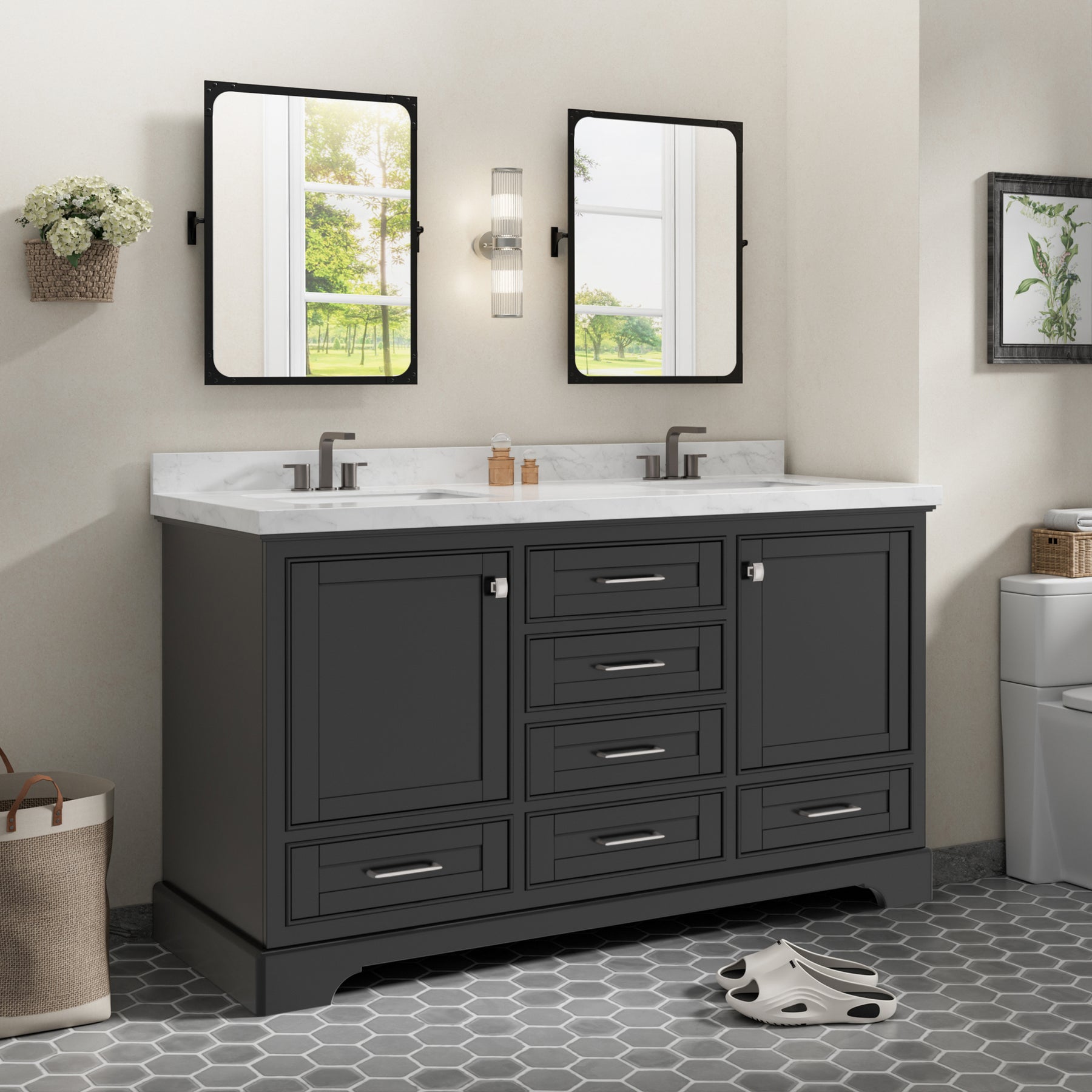 Luxurious 60'' Fully Assembled Bathroom Vanity with Dual Undermount Sink Combo