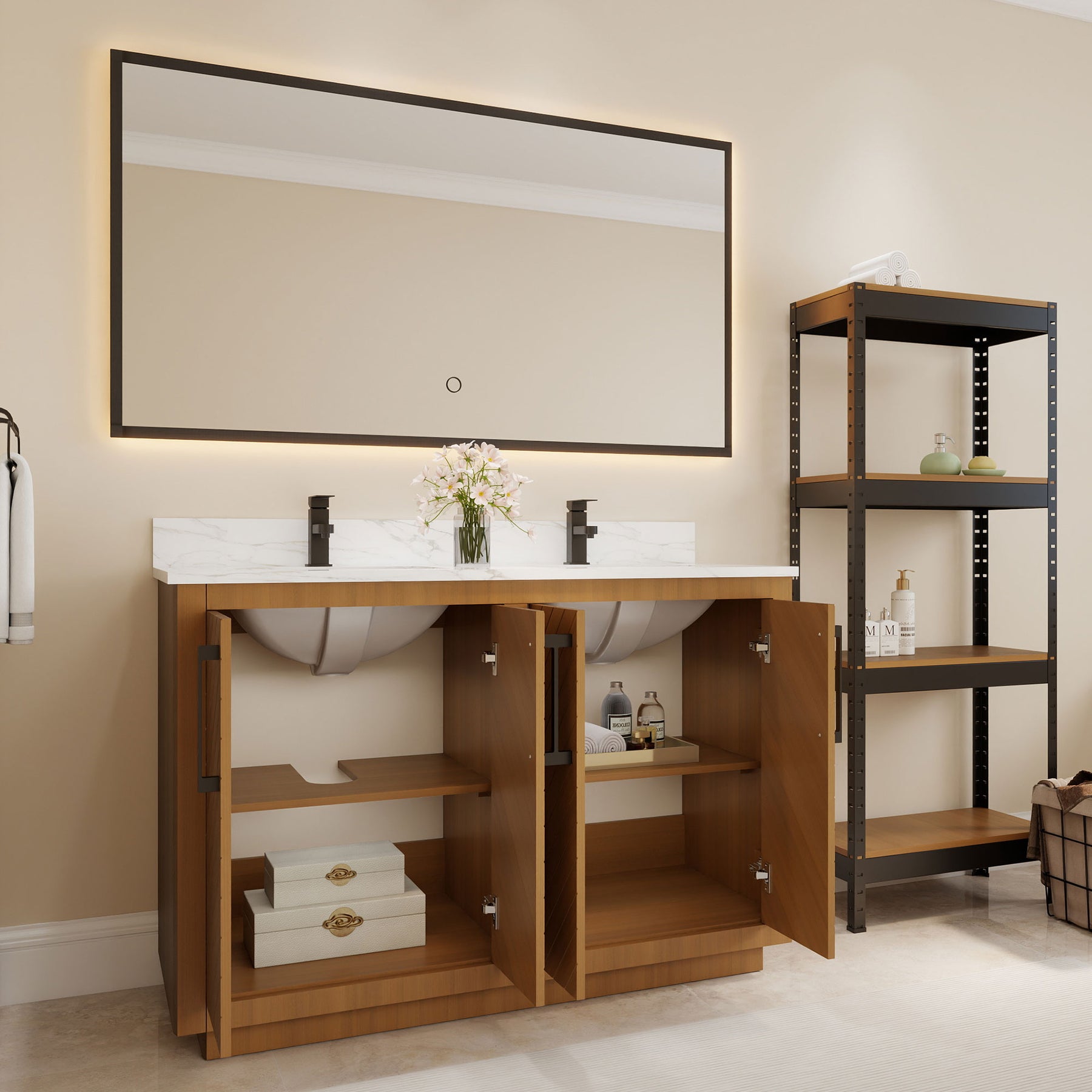 Zoom 48" Freestanding Double Vanity Cabinets with Chevron Pattern