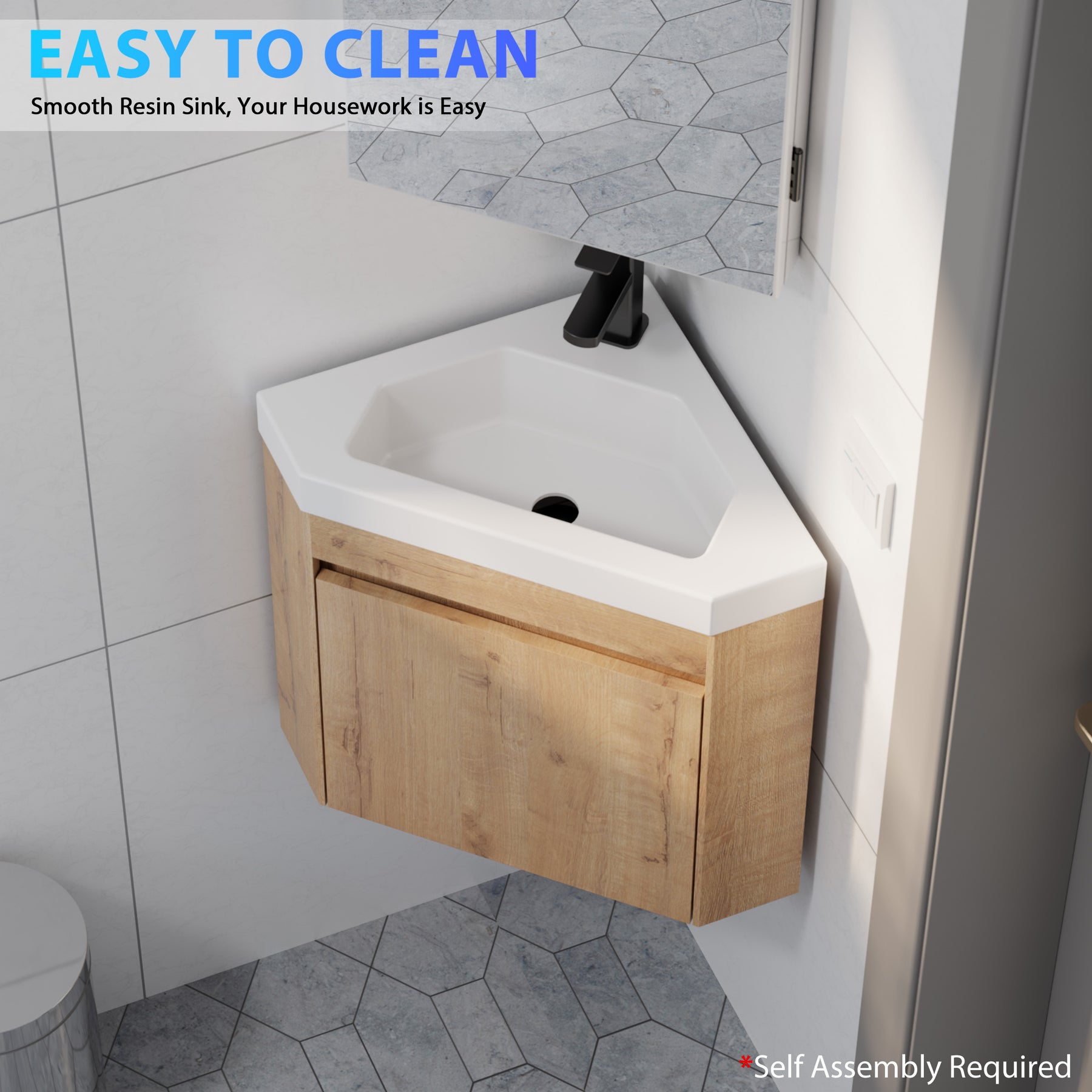 Corner 22" Wall Mounted Single Vanity Cabinet with Small Space Decor