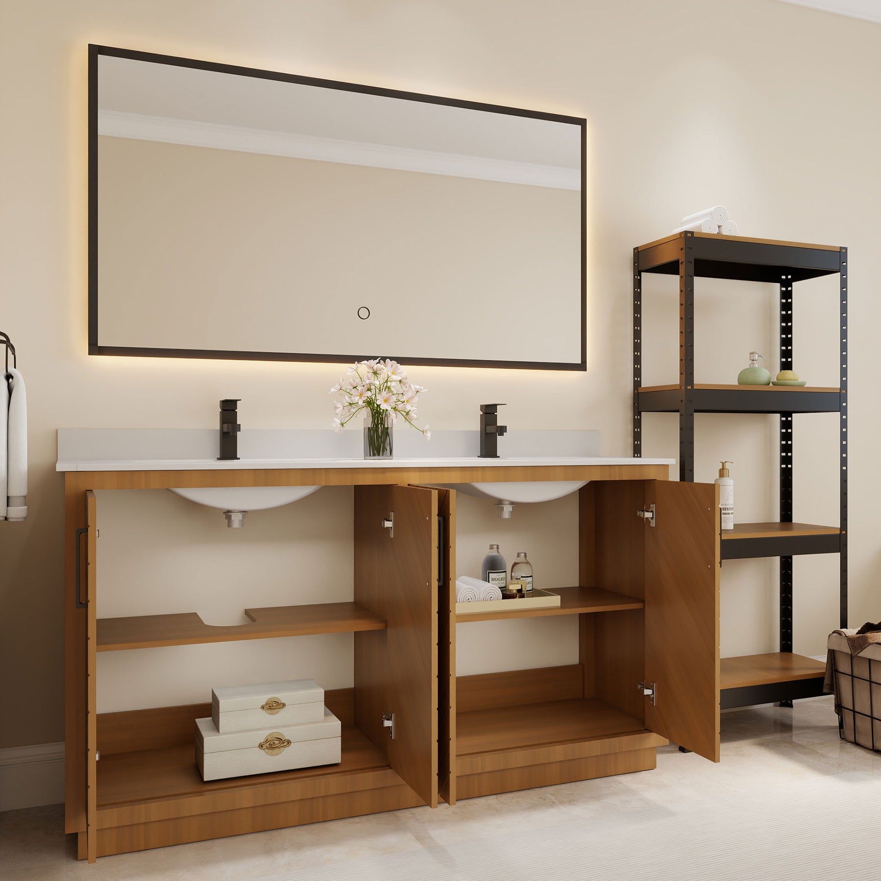 Zoom 60" Freestanding Double Vanity Cabinets with Chevron Pattern