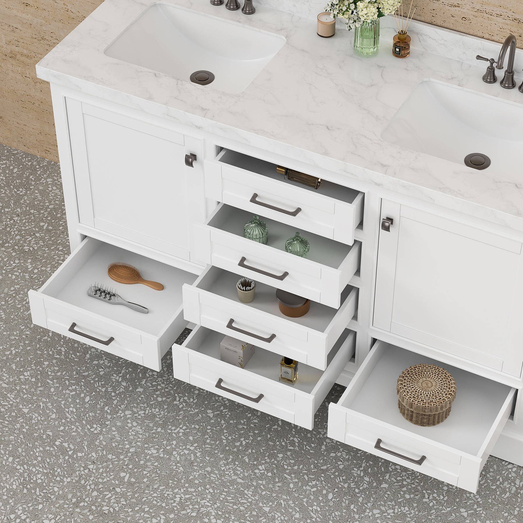 Luxurious 60'' Fully Assembled Bathroom Vanity with Dual Undermount Sink Combo