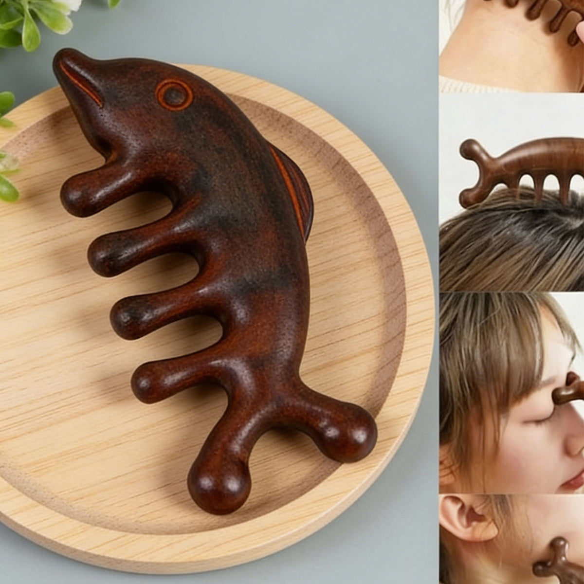 Pre-Order Exclusive | Handmade Red Sandalwood Dolphin Massage Comb | Limited Scarcity Natural Wood Comb for Scalp & Body