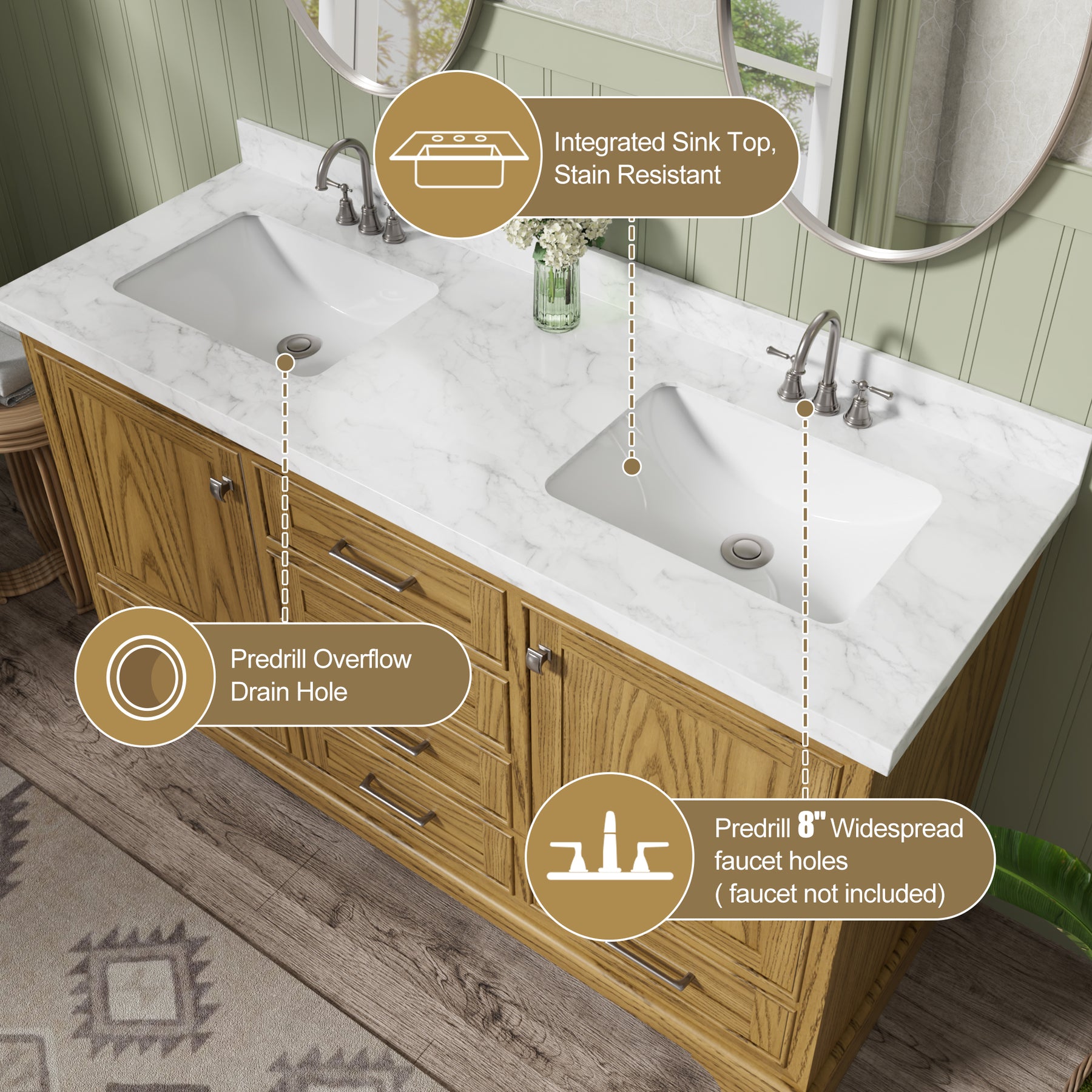 Luxurious 60'' Fully Assembled Bathroom Vanity with Dual Undermount Sink Combo