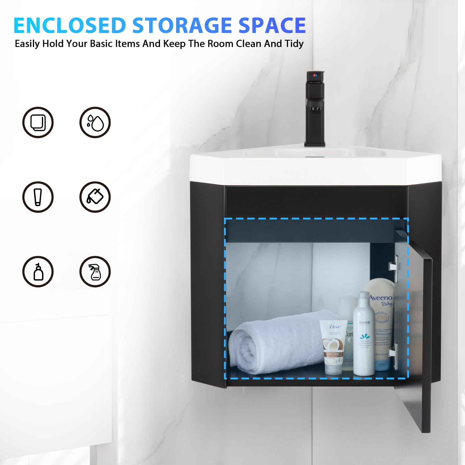 Corner 22" Wall Mounted Single Vanity Cabinet with Small Space Decor