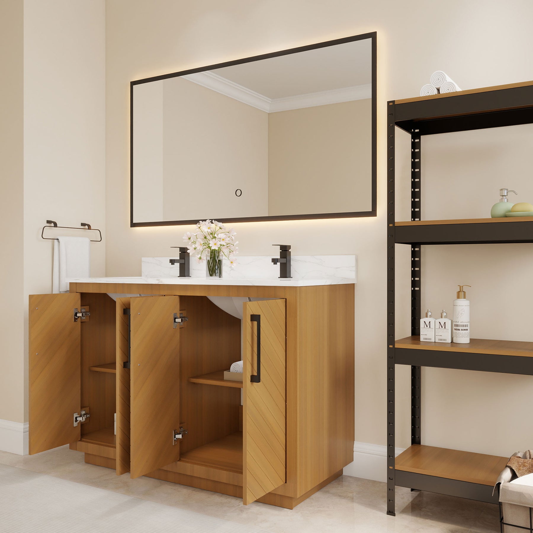 Zoom 48" Freestanding Double Vanity Cabinets with Chevron Pattern