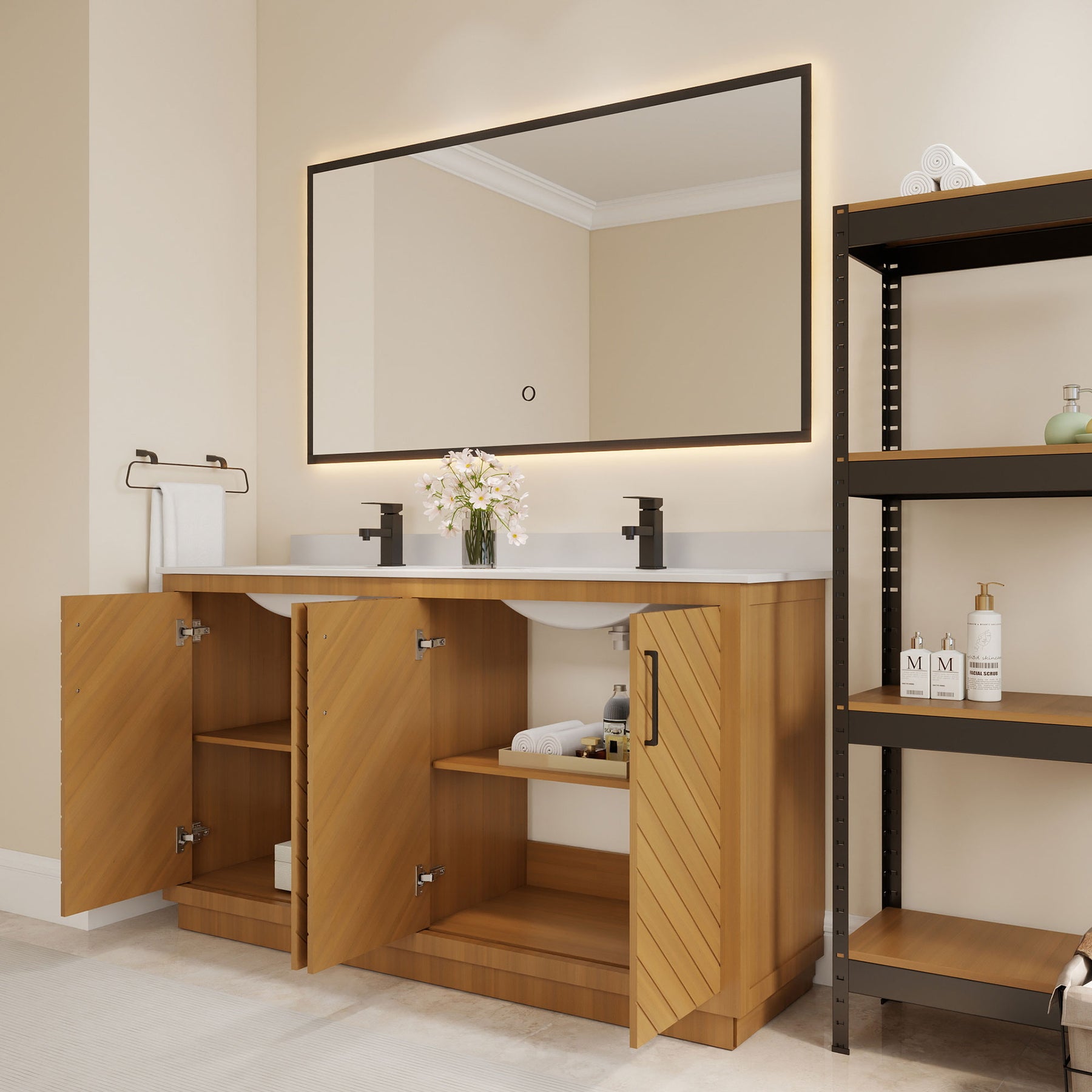 Zoom 60" Freestanding Double Vanity Cabinets with Chevron Pattern