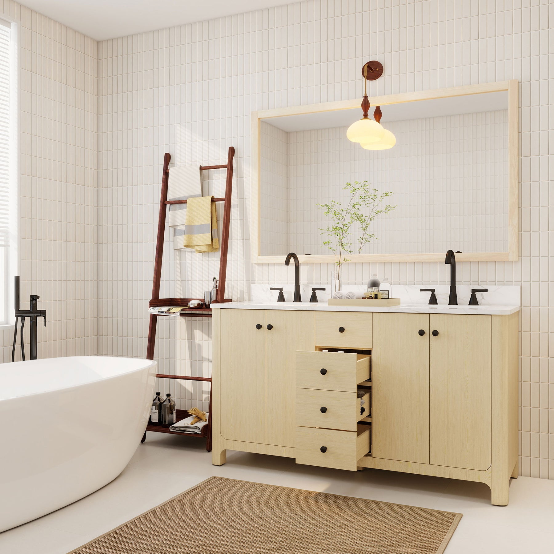Canyon 60" Freestanding Double Vanity Cabinets with Curved Design
