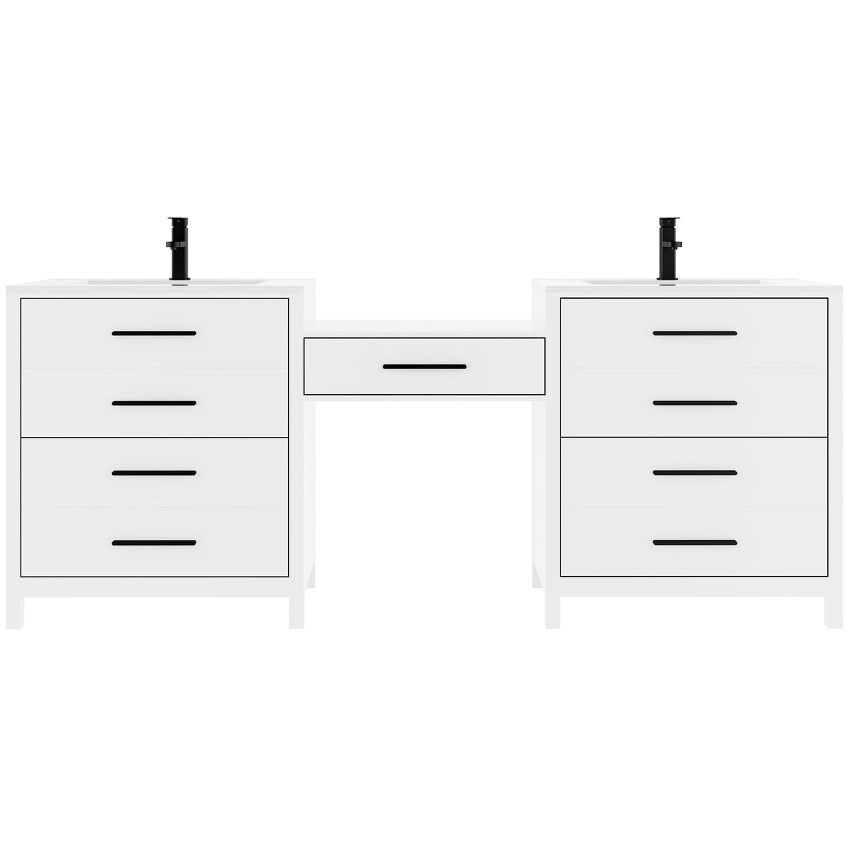 Dualis 84’’ Freestanding Double Vanity Cabinets with Middle Makeup Desk White 浴室柜