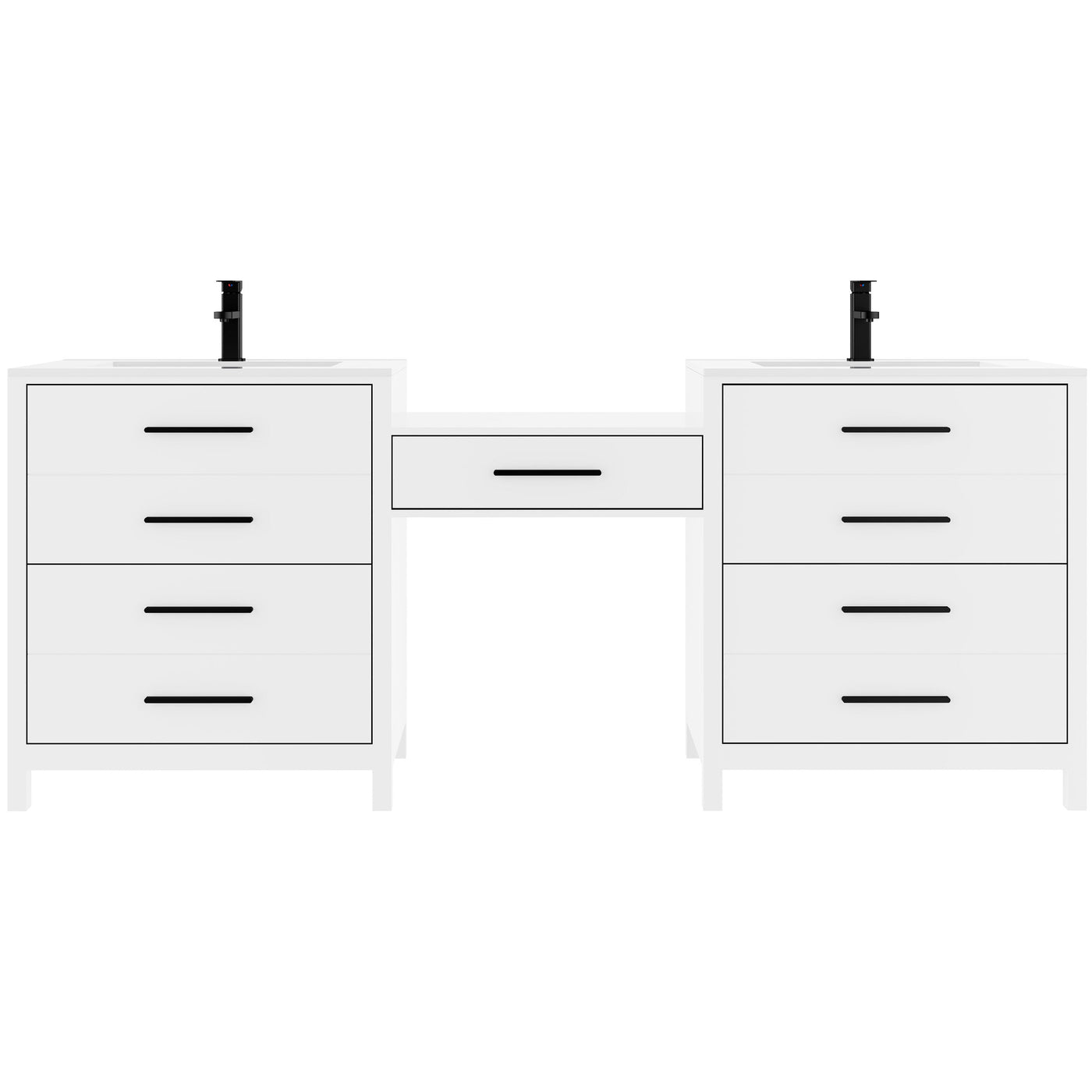 Dualis 84’’ Freestanding Double Vanity Cabinets with Middle Makeup Desk White 浴室柜