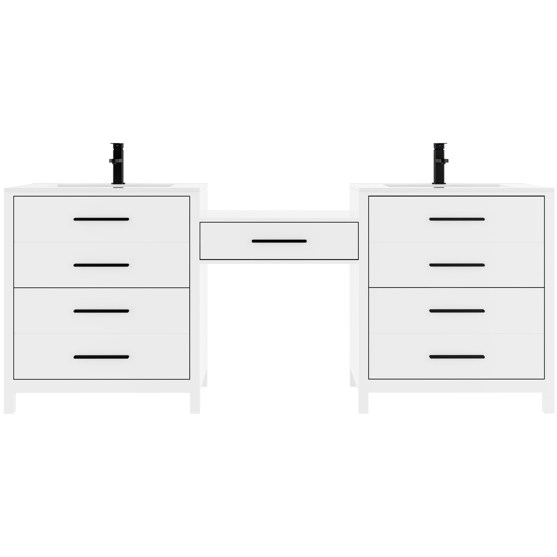 Dualis 84" Freestanding Double Vanity Cabinets with Middle Makeup Desk