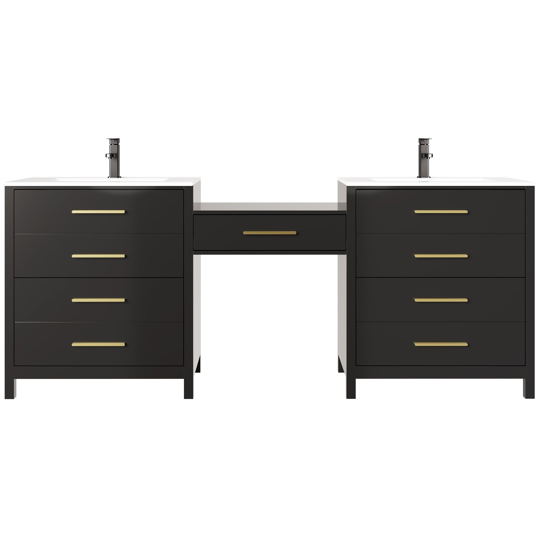 Dualis 84" Freestanding Double Vanity Cabinets with Middle Makeup Desk