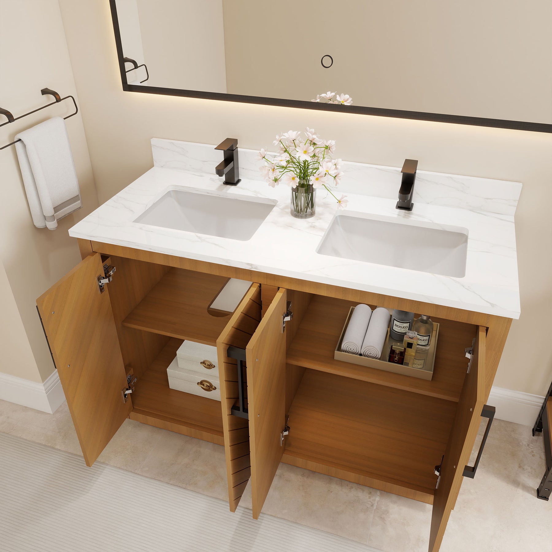 Zoom 48" Freestanding Double Vanity Cabinets with Chevron Pattern