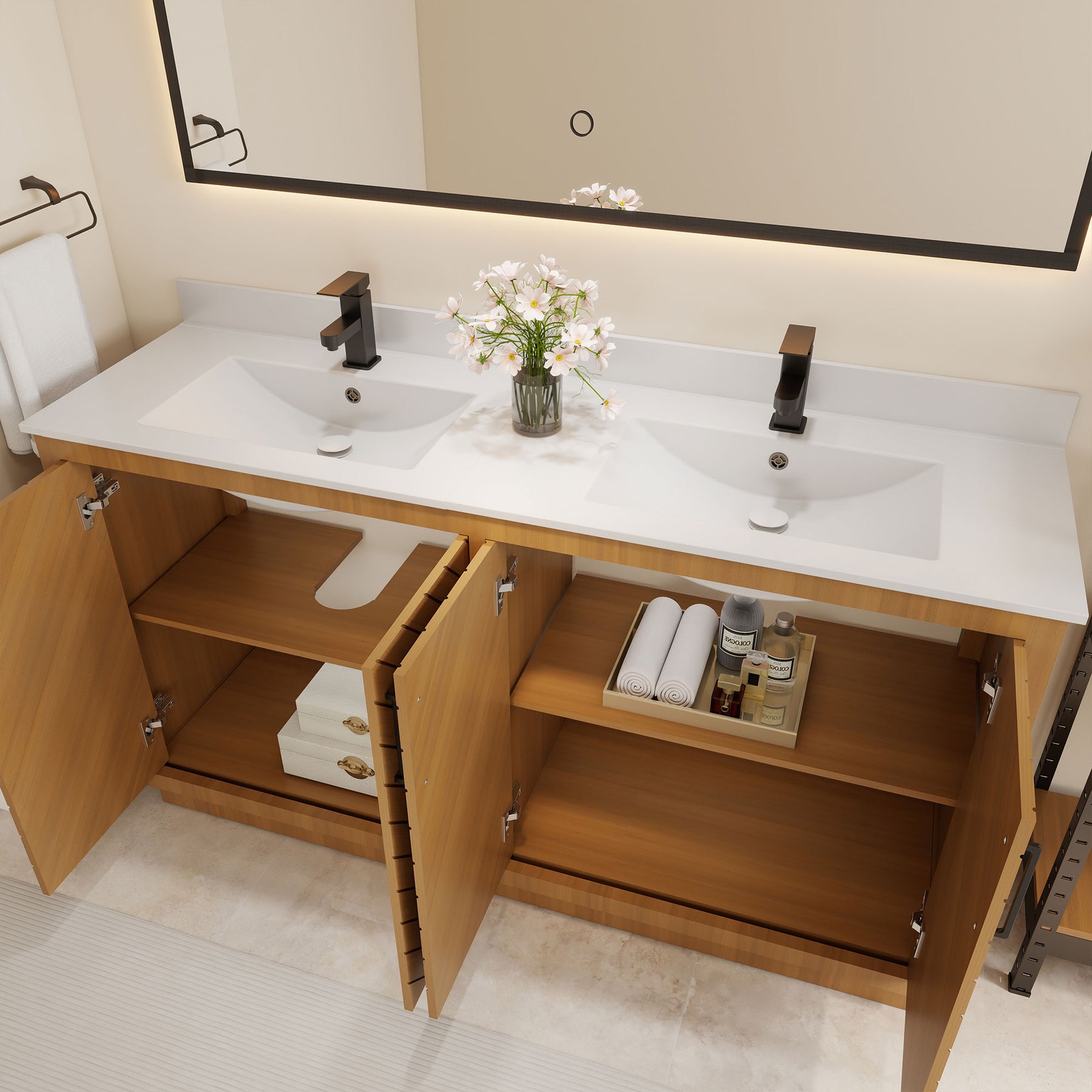 Zoom 60" Freestanding Double Vanity Cabinets with Chevron Pattern