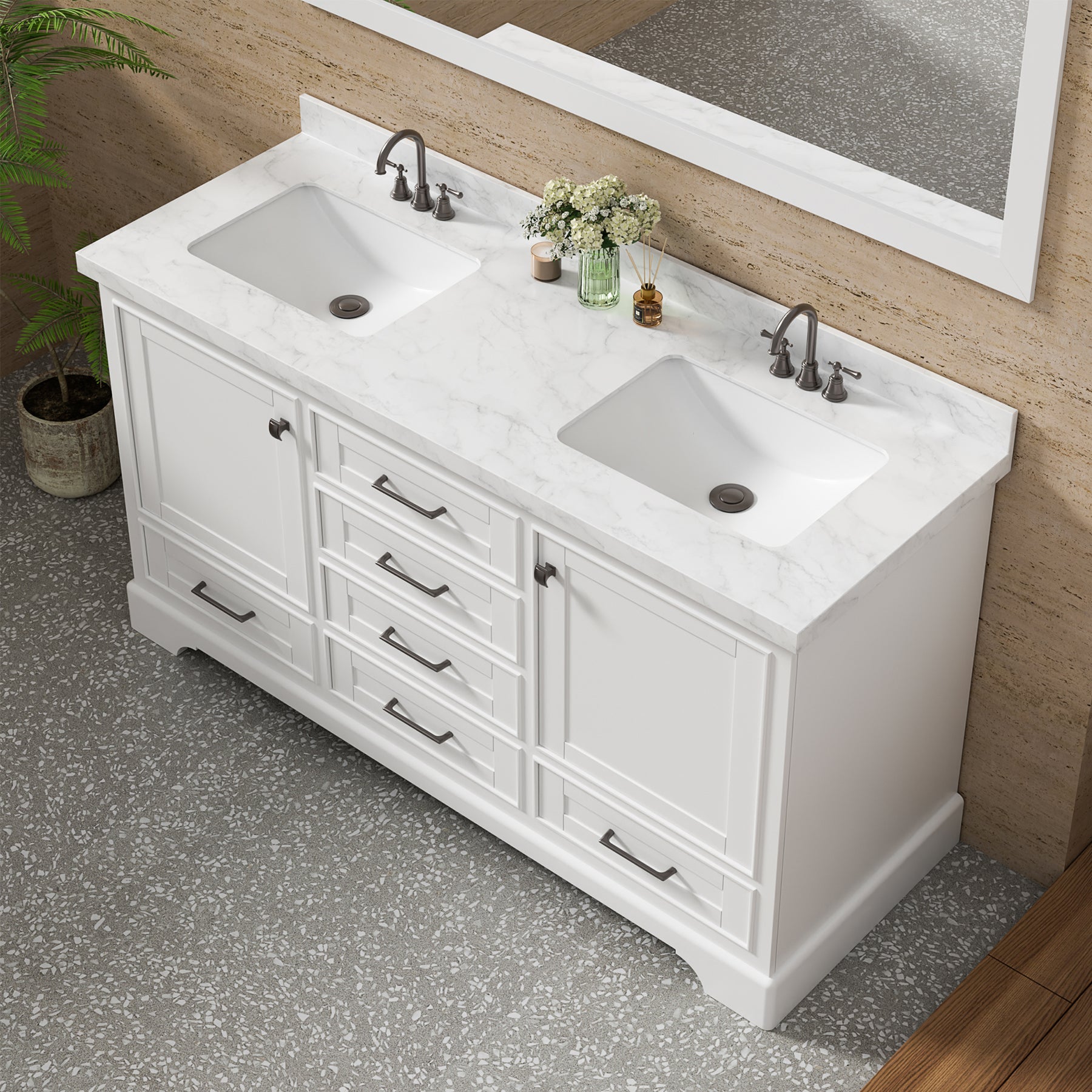 Luxurious 60'' Fully Assembled Bathroom Vanity with Dual Undermount Sink Combo