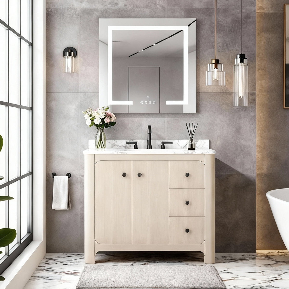 CM-005B 30" LED Medicine Cabinet Mirror in Aluminum (with Charging Ports)