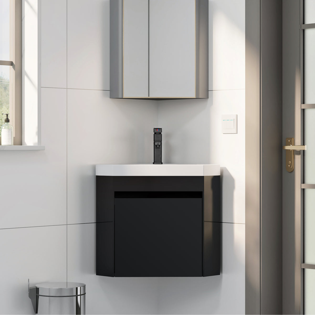 Corner 22" Wall Mounted Single Vanity Cabinet with Small Space Decor