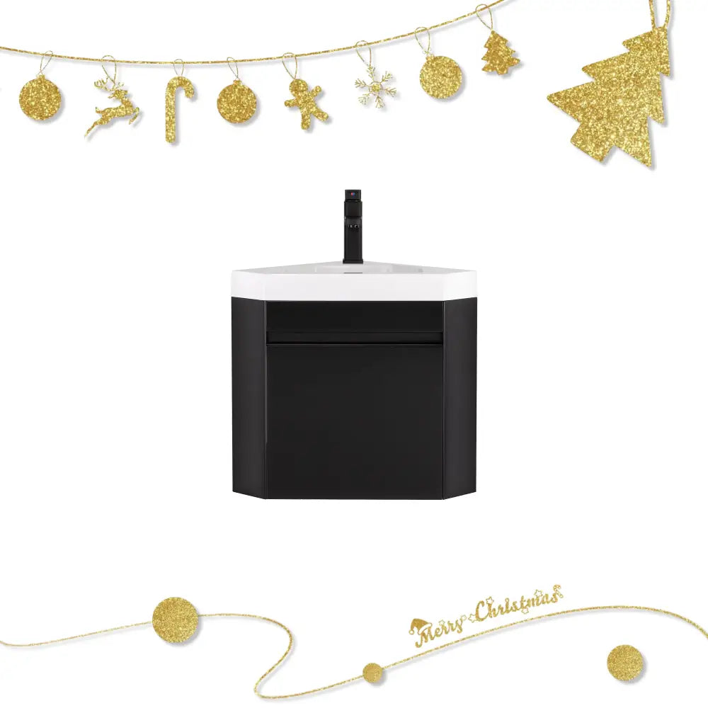 Corner 22’’ Wall Mounted Single Vanity Cabinet with Small Space Decor Black 浴室吊柜