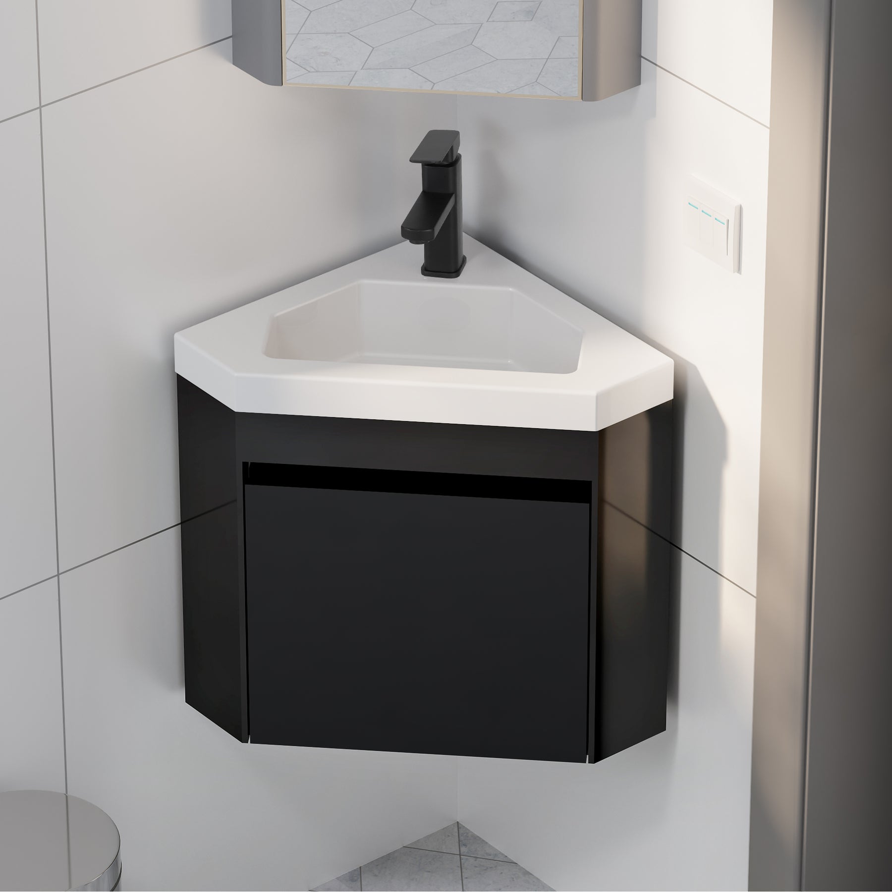 Corner 22" Wall Mounted Single Vanity Cabinet with Small Space Decor