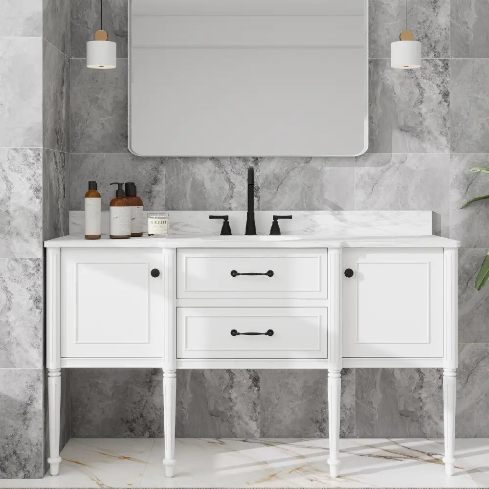 Modish 60’’ Wall Mounted Single Vanity Cabinets Cabinets with Solid Wood Legs 浴室柜