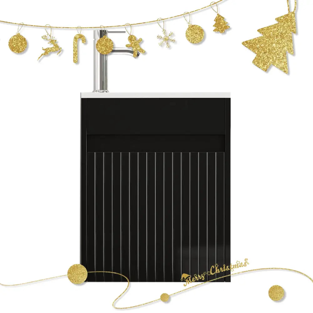 Rec 16’’ Wall Mounted Single Vanity Cabinet with Small Space Decor Piano Black 浴室吊柜