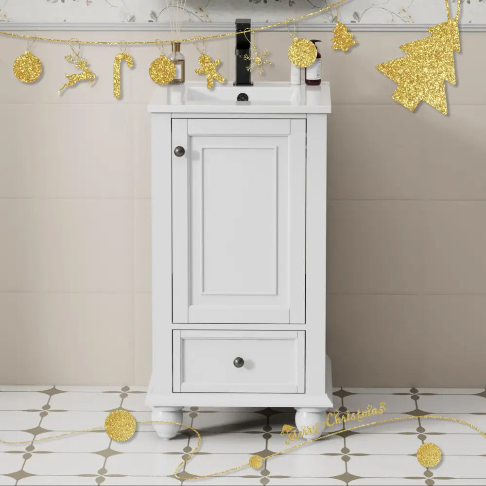Retro 18’’ Freestanding Single Vanity Cabinets with Vintage Feet White 浴室柜