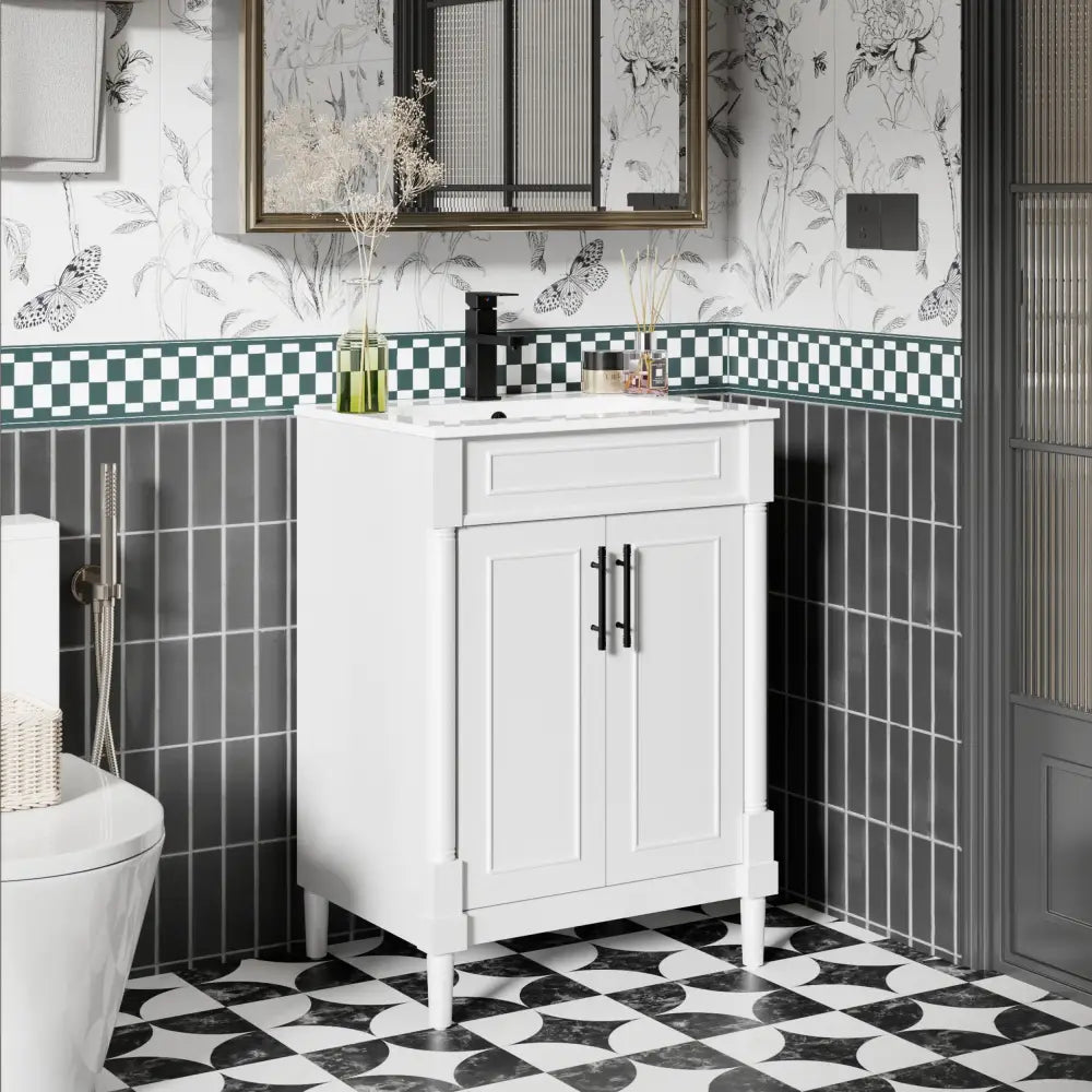 Retro 24’’ Freestanding Single Vanity Cabinets with Circular Column 浴室柜