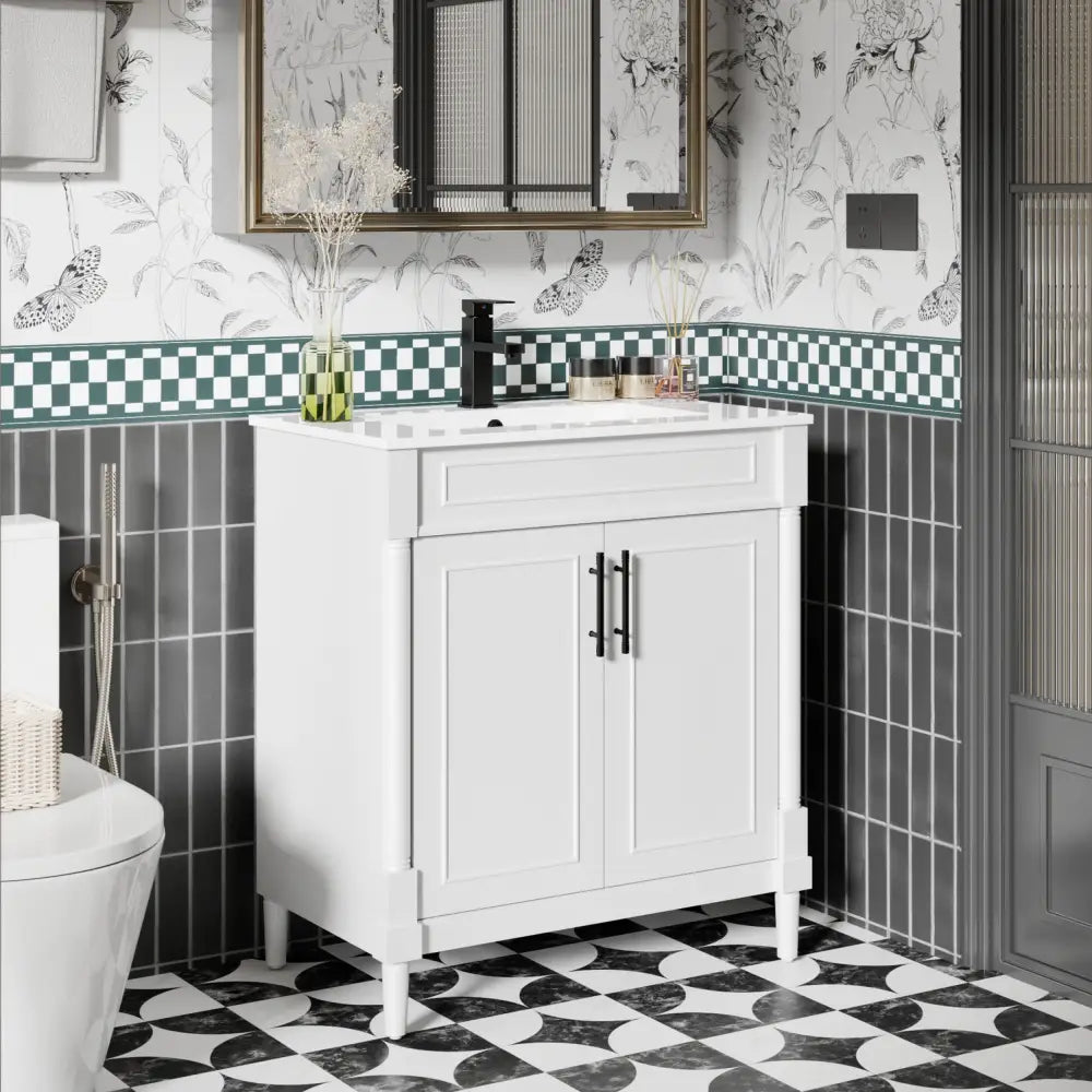 Retro 30’’ Freestanding Single Vanity Cabinets with Circular Column 浴室柜