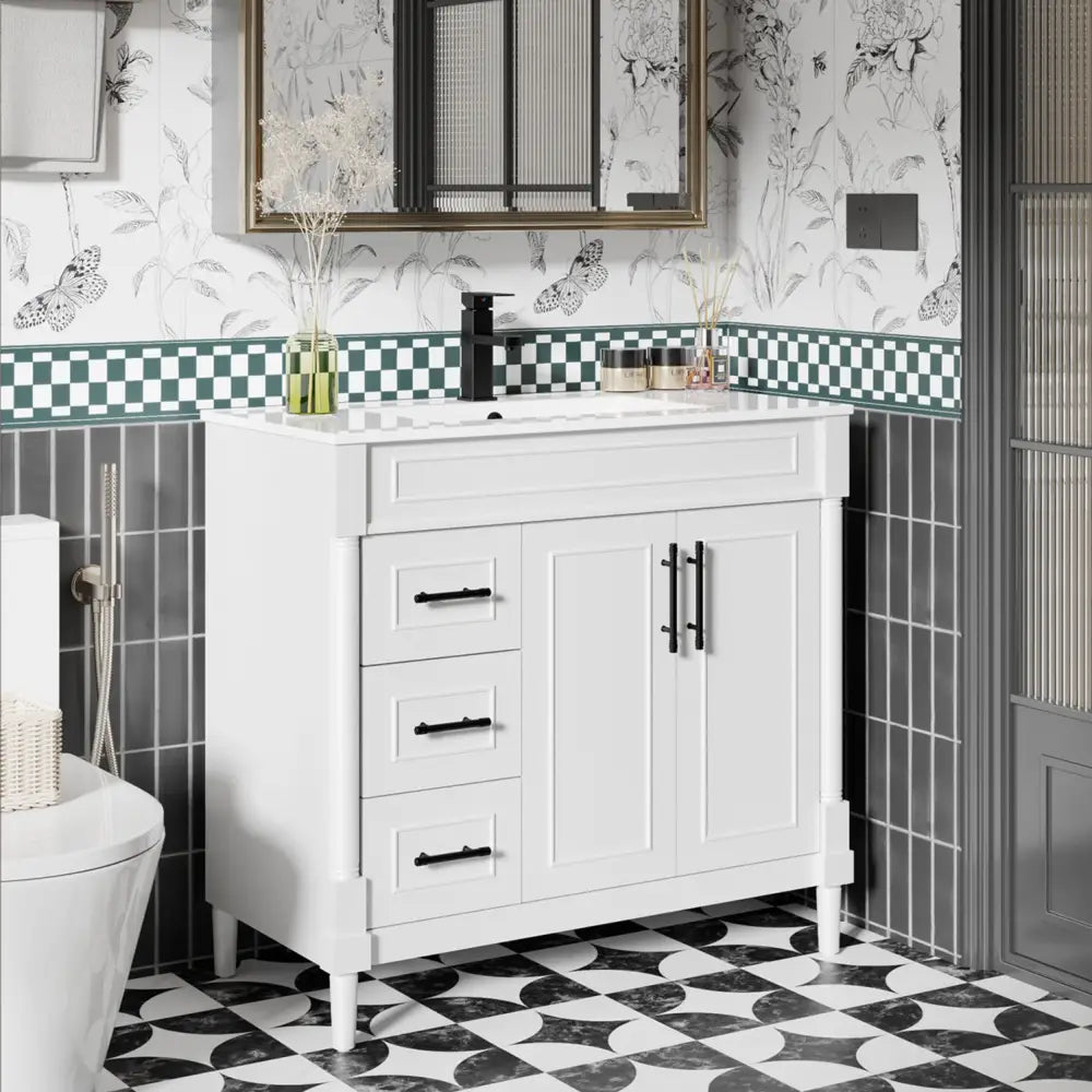 Retro 36’’ Freestanding Single Vanity Cabinets with Circular Column 浴室柜