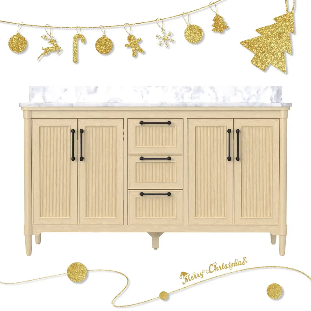 Vantara 60’’ Freestanding Double Vanity Cabinets with Fluted Texture Light Clay 浴室柜