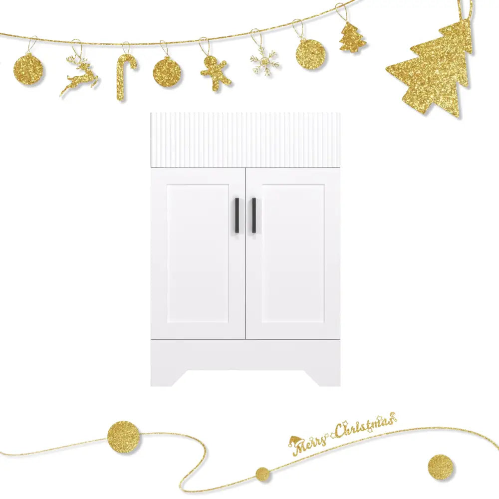 Waterfall 24’’ RTA Freestanding Vanity Cabinet Base with Vertical Striped Decor (Countertop & Sink Not Included) White