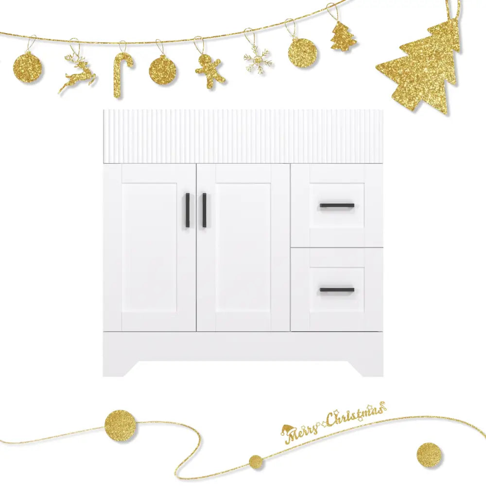 Waterfall 36’’ RTA Freestanding Vanity Cabinet Base with Vertical Striped Decor (Countertop & Sink Not Included) White