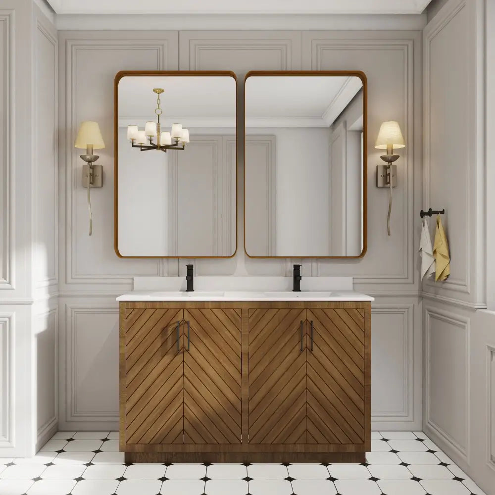 Zoom 48’’ Freestanding Double Vanity Cabinets with Chevron Pattern 浴室柜