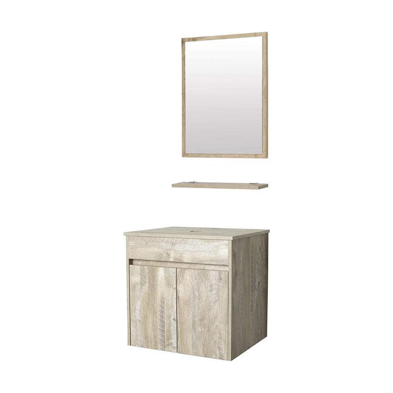 24” Bathroom Vanity Cabinet Wall Mounted Natural Cabinet Two Doors Pedestal Cabinet Vanity Set with Mirror