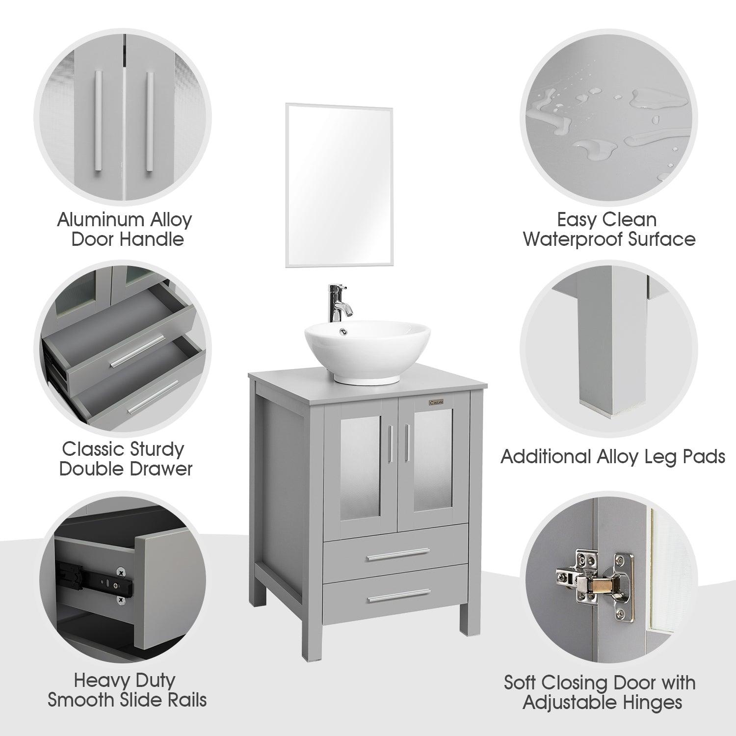 24” Grey Vanity Combo with Doors & Drawers