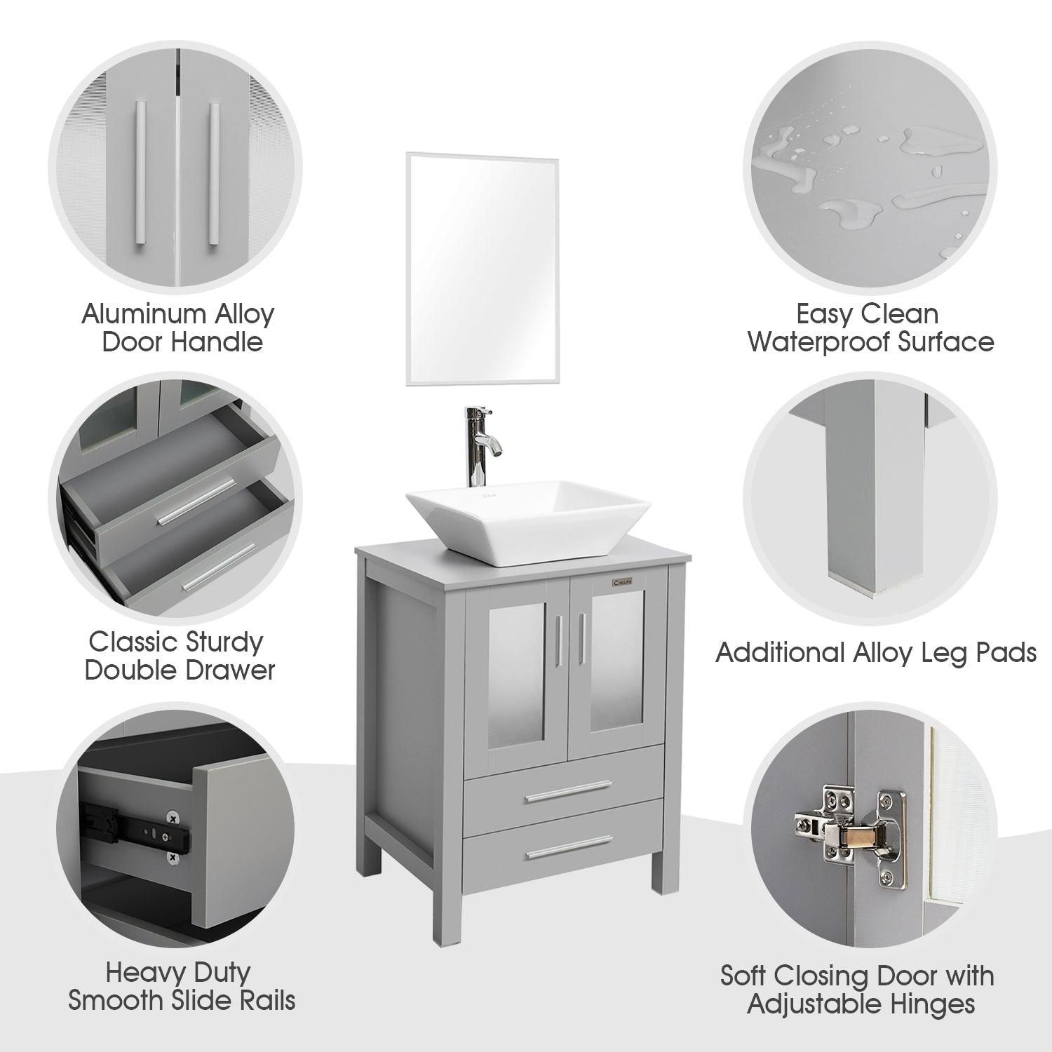 24” Grey Vanity Combo with Doors & Drawers