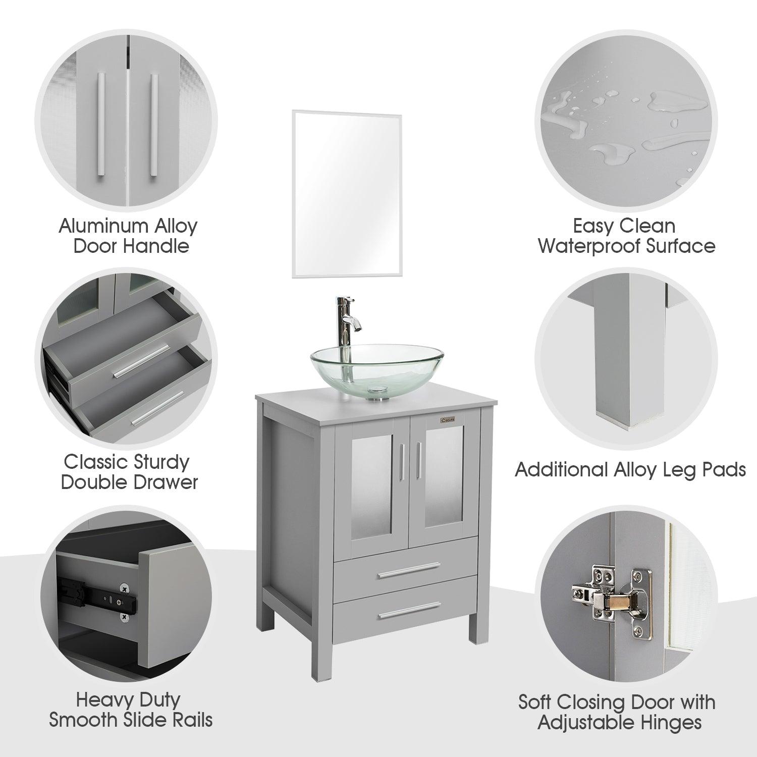 24” Grey Vanity Combo with Doors & Drawers