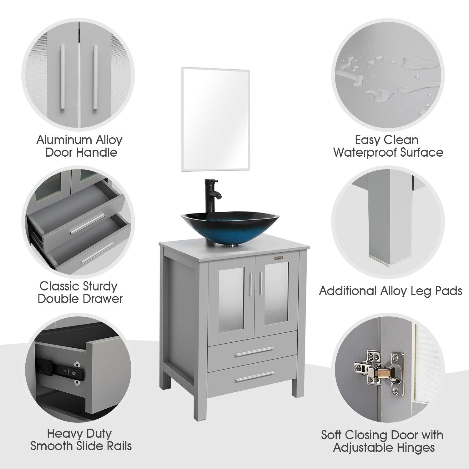 24” Grey Vanity Combo with Doors & Drawers