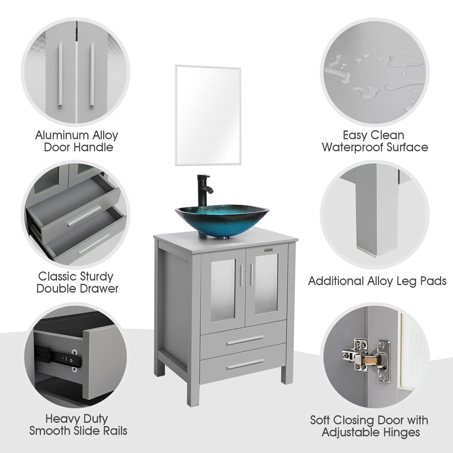 24” Grey Vanity Combo with Doors & Drawers