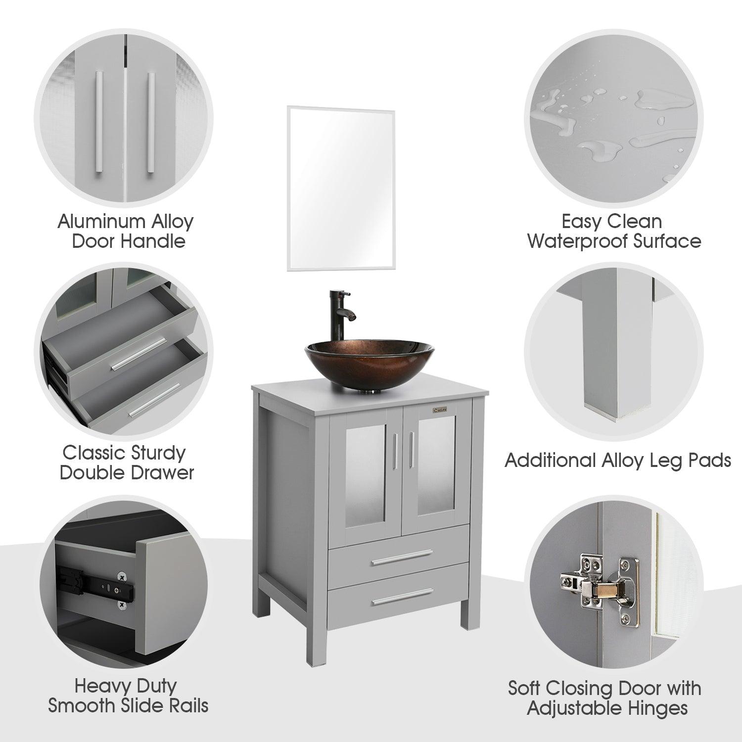 24” Grey Vanity Combo with Doors & Drawers