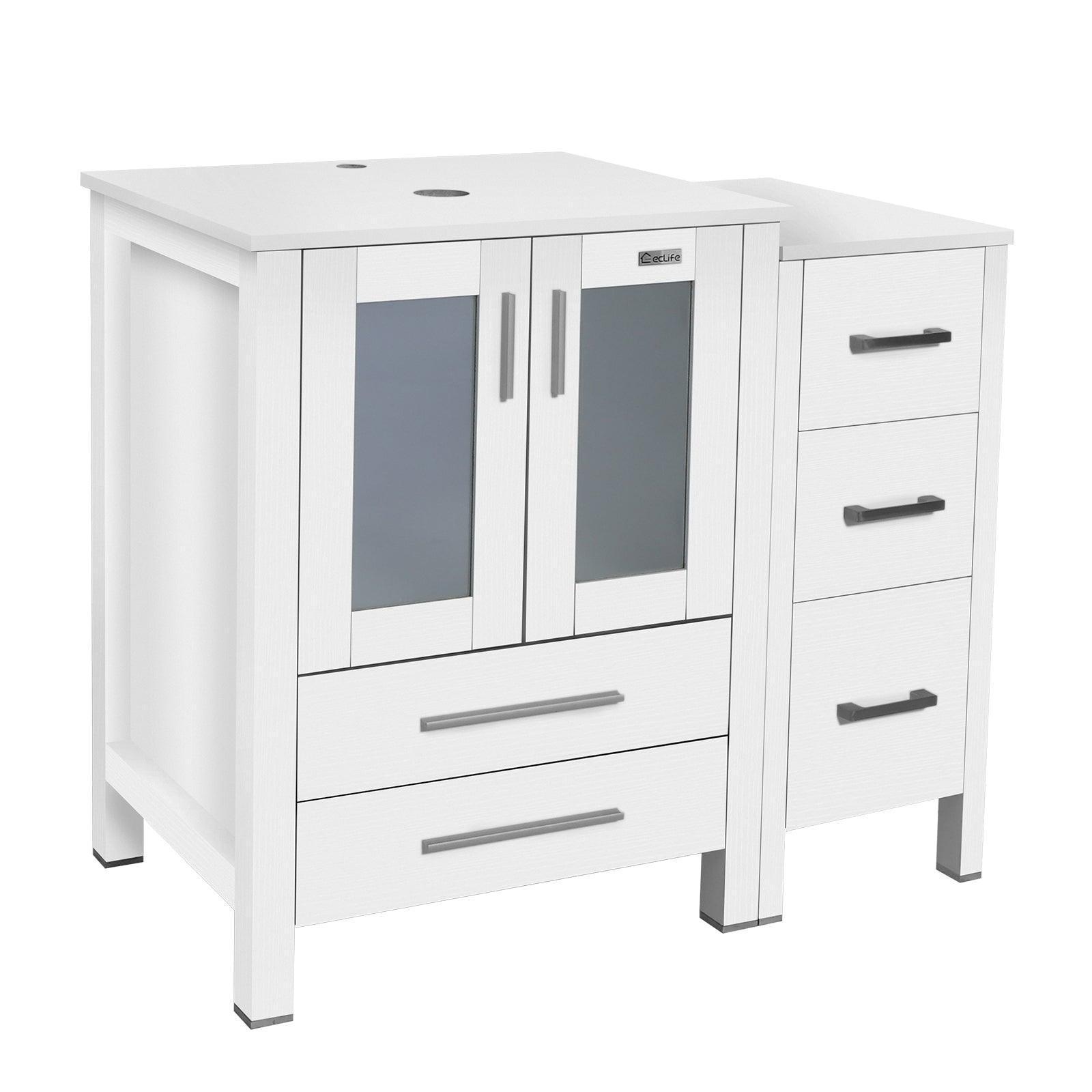 Eclife 60" Double Sinks Morden White Bathroom Vanity with Pedestal Side Cabinet And Mirror Combo