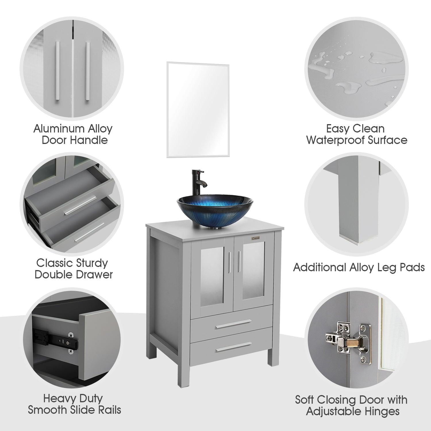 24” Grey Vanity Combo with Doors & Drawers